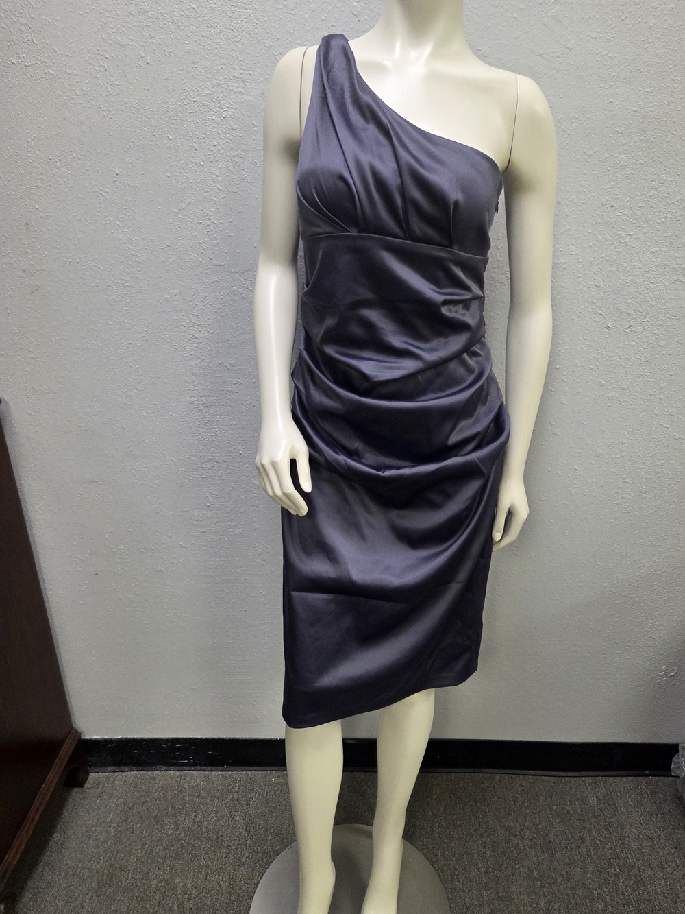 Suzi Chin for Maggy Boutique One-Shoulder Slate Satin Dress